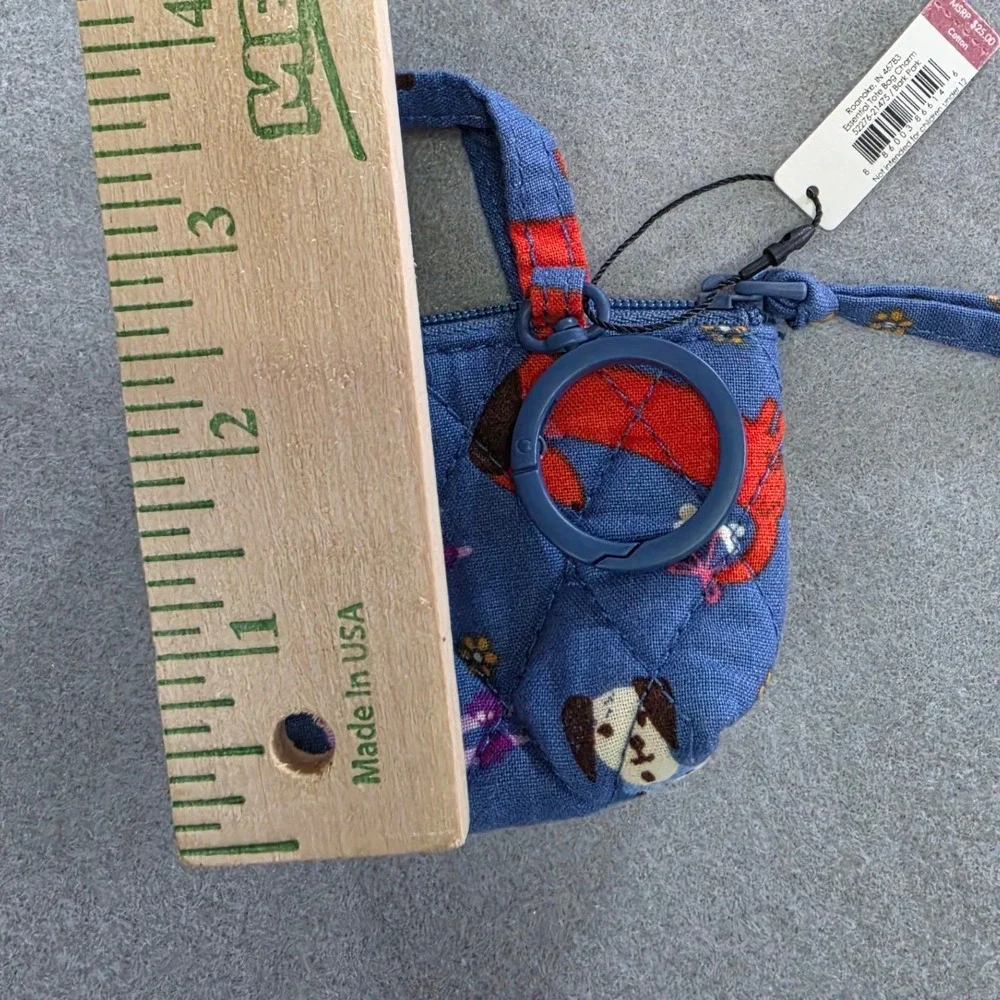 NWT Vera Bradley Bark Park Dog Print Coin Purse Charm Quilted Pouch Blue